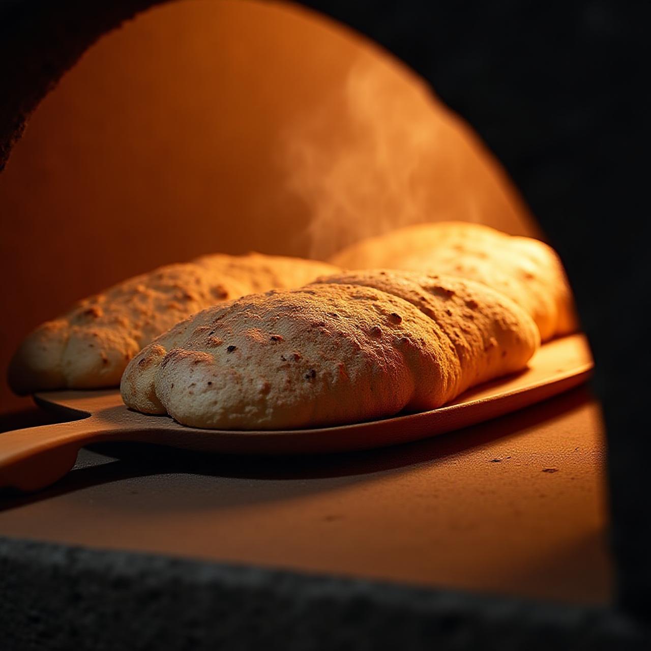 Pane appena sfornato in un forno tradizionale romano